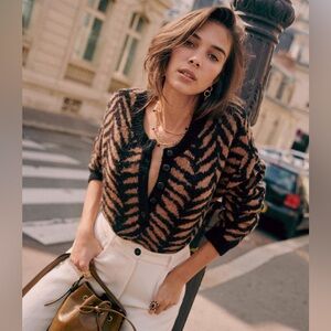 Sezane Charlize Wool Sweater in Brown Jacquard